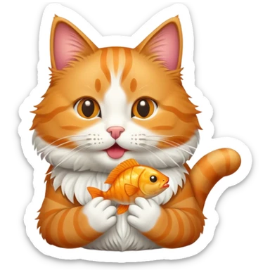 cat with fishy treat sticker