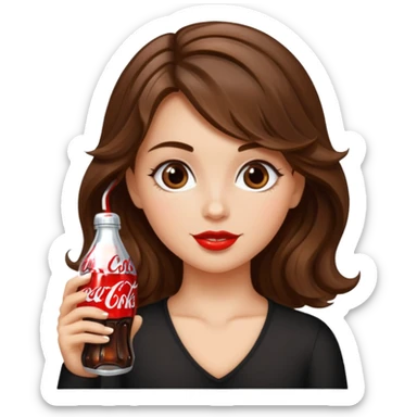 Girl with brown wavy hair drinking a bedazzled Diet Coke  sticker