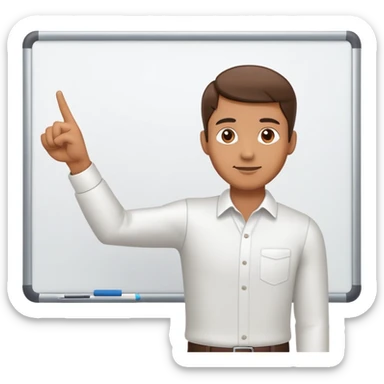 a man pointing at a whiteboard sticker