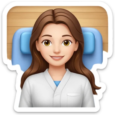 smiling white long brunette hair girl with hazel eyes laying on massage table sticker