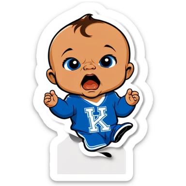Baby crying holding a Kentucky Wildcats pennant  sticker