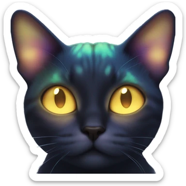 Dark iridescent butterfly glowing on top of cats head  sticker