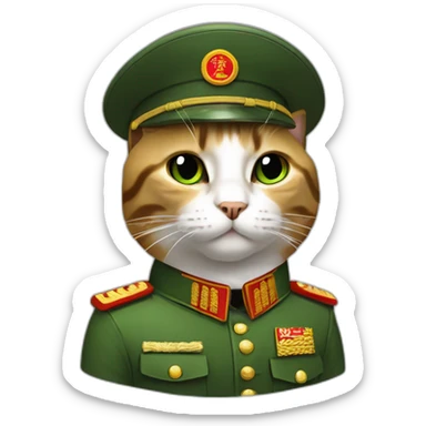 cat wearing chairman mao green military berethat sticker