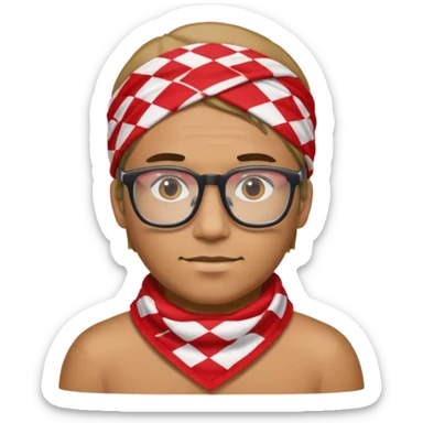 man wear red and white checkered bandana, glasses sticker