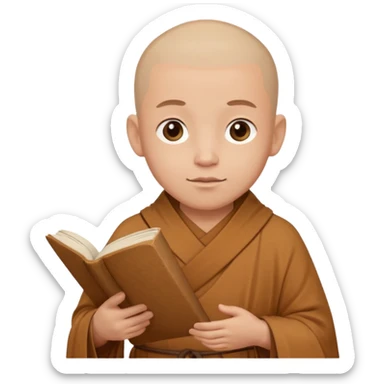 A gentle monk in simple robes, holding a scroll with serene expression.
 sticker