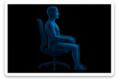 person sitting on ergonomic chair with perfect posture, comfortable and relaxed, black solid background (Inspire style graphic i send you) sticker