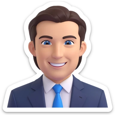 realistic 3d illustration of Tony Petitti, the Big Ten commissioner, smiling, facing forward, from the waist up, wearing a dark suit and a blue tie, accurate facial likeness sticker