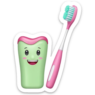 light green and pink toothbrush and floral toothpaste sticker