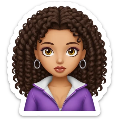 pretty bratz baddie, dark brown curly head, tan skin sticker