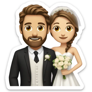 Groom with brown hair and beard and bride with long brown hair  sticker