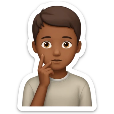 boy thinking with one hand on his chin sticker