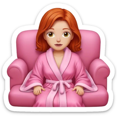 Red head woman wrapped in a pink dressing gown led on the sofa sticker