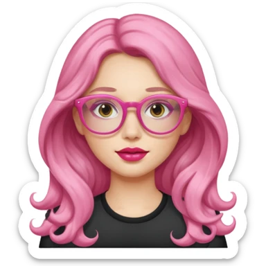 Alta , cabelo grande ondulado , óculos rosa , labios rosados , pele clara sticker