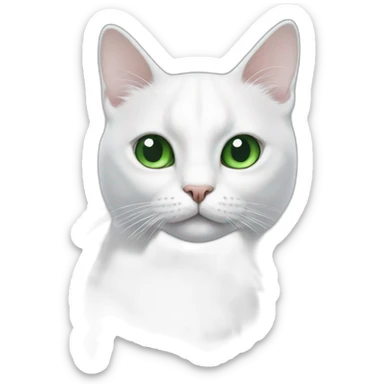 white cat with a large black spot on the top of the head with a white teat in the middle of the spot, with green eyes sticker