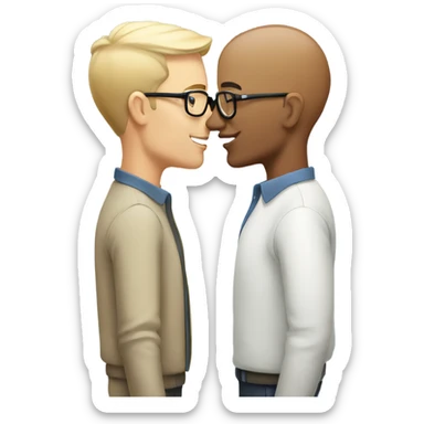 Gay male couple, white, with glasses sharing a kiss sticker