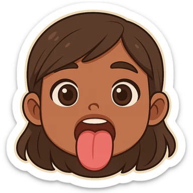 Make this a caramel-skinned girl sticking out her tongue, keep the original chibi stickers style, with no background. sticker