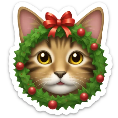Tabby cat with Christmas wreath sticker