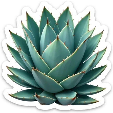 Cinematic Realistic Agave Emoji, Bold and spiky, with long, pointed leaves forming a rosette pattern. The sharp edges and soft blue-green hue exude a sense of rugged beauty and desert resilience. Soft glowing outline, capturing the essence of survival and strength in a striking agave plant! sticker