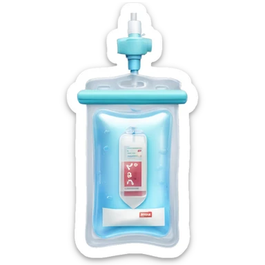 Rectangular transparent plastic iv bag filled with 500ml of fluid hanging on an iv pole in an intensive care unit  sticker