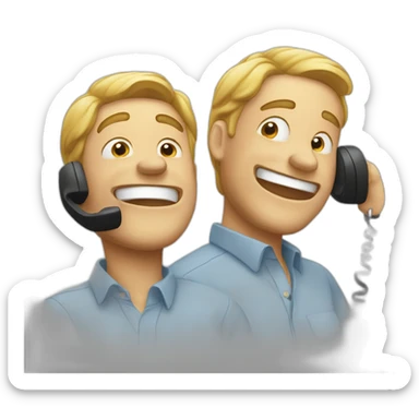 two men on the phone laughing loud sticker