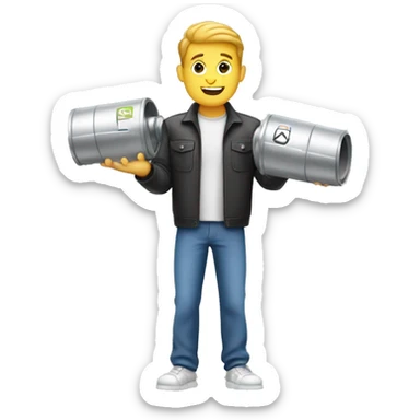 A guy holding catalytic converter  sticker