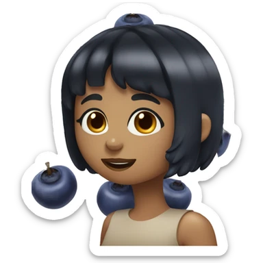tan girl with short black bangs eating blueberries sticker