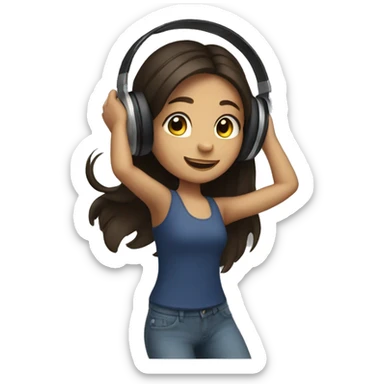 Brunette girl in headphones dancing sticker