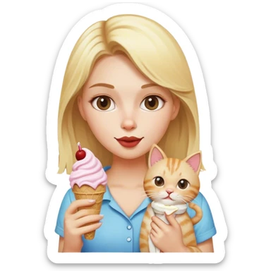 Blonde woman with a cat eating ice cream  sticker