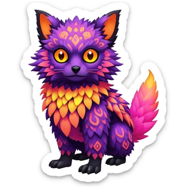 lush warm-colored colorful neon-colored Fakémon-Trico-creature (full body) sticker