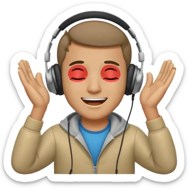 happy guy listening and chanting to music on a headphone sticker