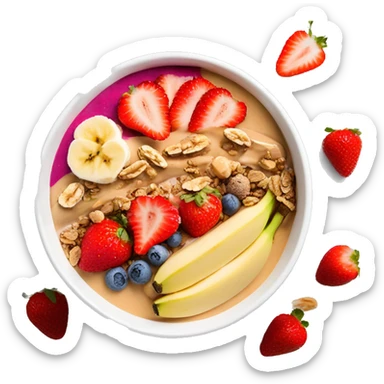 Smoothie bowl with bananas strawberries granola and peanut butter drizzle sticker