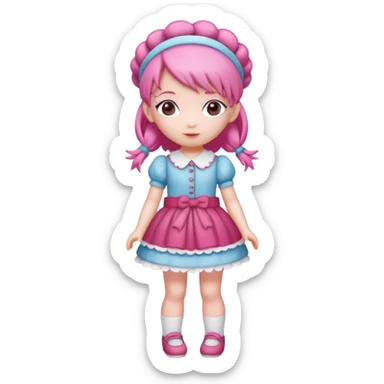 Isolated detaile illustration incredibly raspberry torte doll figurine full body with pink hair and a raspberry hairband sticker