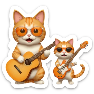 Cat with sunglasses and a guitar yelling at another cat sticker