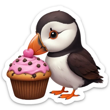 pink puffin eating a muffin sticker