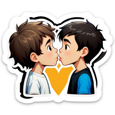 A brown hair boy that’s white kissing a black hair boy that’s white sticker