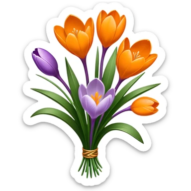 luxuriant, bouquet Crocus Orange, stem, leaf sticker