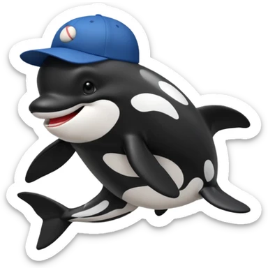 Orca whale with a baseball hat and baseball sticker
