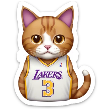 white brown Cat wearing a lakers lebron james jersey  sticker