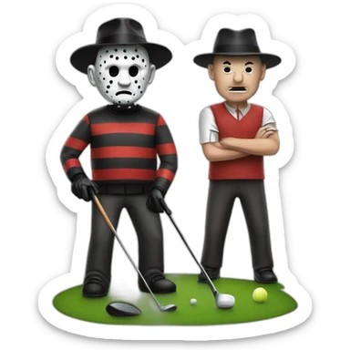 Freddy Kruger  and pinhead playing golf sticker