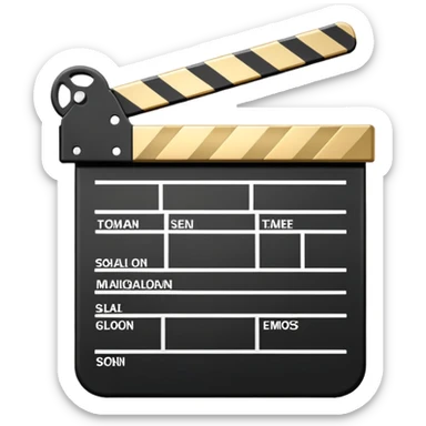 movie slate emoji with gold upper rectangle and white lower rectangle, black diagonal line across front sticker