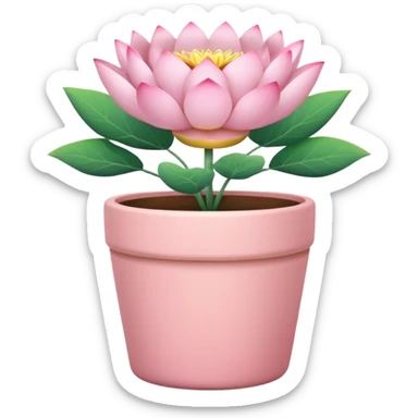Short, cylindrical ceramic flower pot in pastel pink, containing a lotus flower plant. sticker