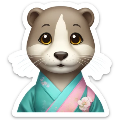 An otter face dressed in pastel-colored traditional Korean hanbok sticker