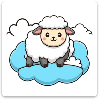 A fluffy sheep resting on a puffy white cloud in the sky sticker