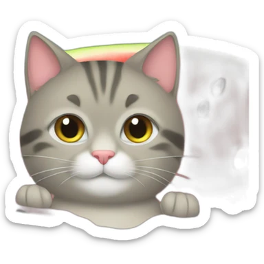 a cat taking a bath in a watermelon sticker