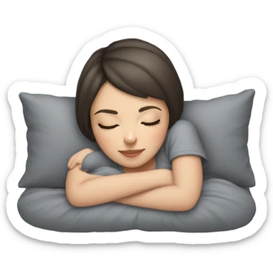 Brunette girl with short hair sleeping with grey cat  sticker