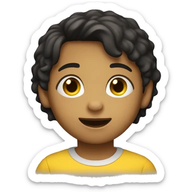 Dark-haired kids with coby haircut and yellow t-shirt  sticker