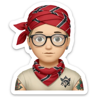 character with bandana and glasses and tattoted sticker