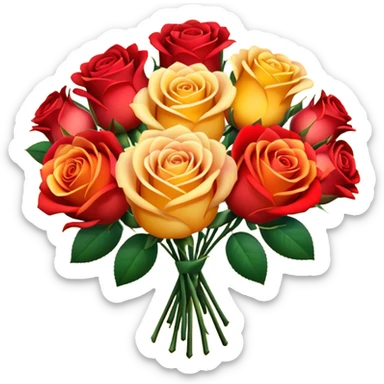 roses with gradient on petal starts yellow and bottom is red make a bouquet of them  sticker