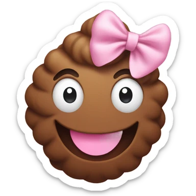 smiling brown poop wearing light pink bow sticker