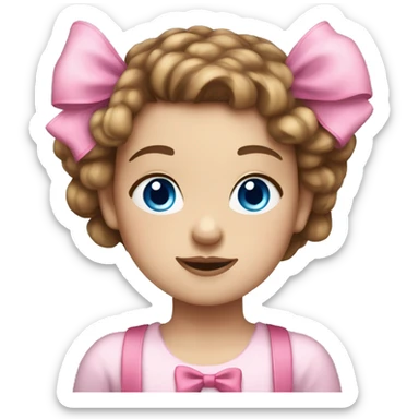 cute light skinned girl with brown hair and blue eyes with a pink bow in her hair sticker